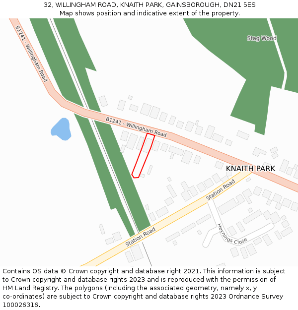 32, WILLINGHAM ROAD, KNAITH PARK, GAINSBOROUGH, DN21 5ES: Location map and indicative extent of plot