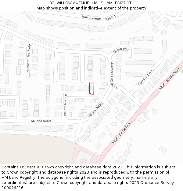 32, WILLOW AVENUE, HAILSHAM, BN27 1TH: Location map and indicative extent of plot