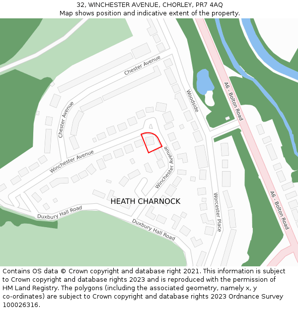 32, WINCHESTER AVENUE, CHORLEY, PR7 4AQ: Location map and indicative extent of plot