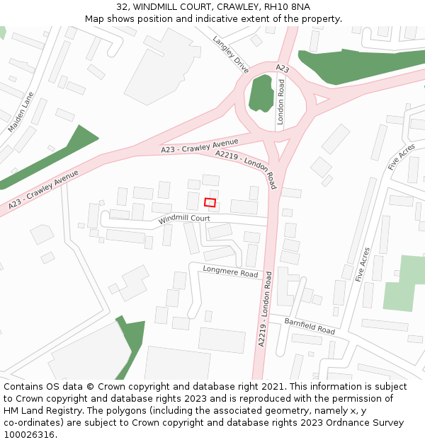 32, WINDMILL COURT, CRAWLEY, RH10 8NA: Location map and indicative extent of plot