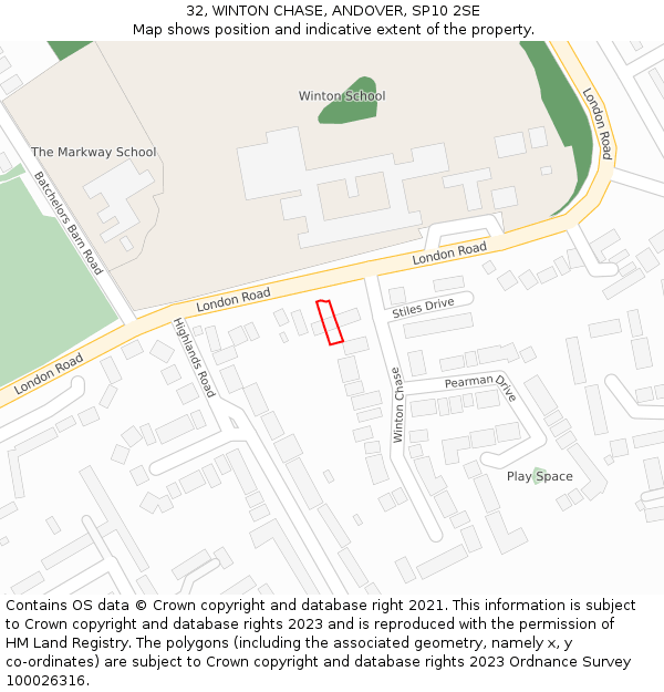 32, WINTON CHASE, ANDOVER, SP10 2SE: Location map and indicative extent of plot