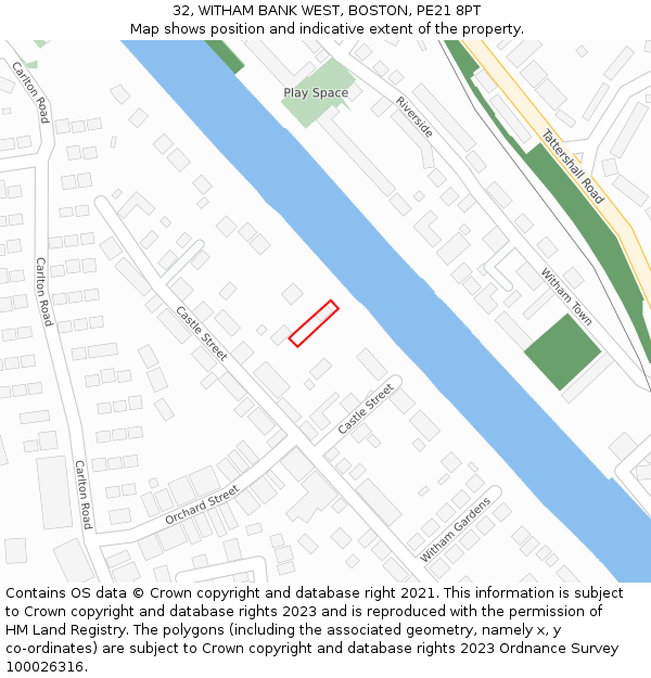 32, WITHAM BANK WEST, BOSTON, PE21 8PT: Location map and indicative extent of plot