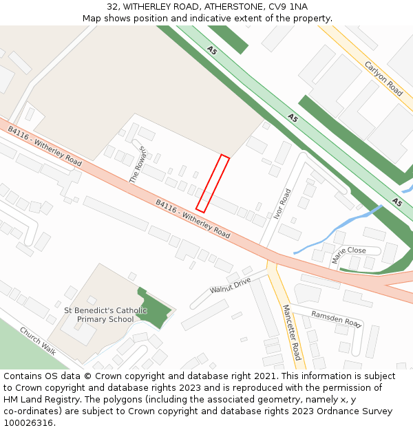 32, WITHERLEY ROAD, ATHERSTONE, CV9 1NA: Location map and indicative extent of plot