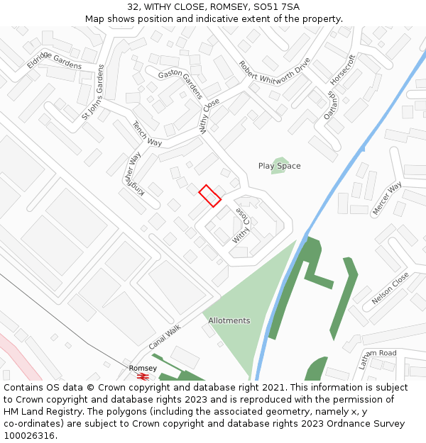 32, WITHY CLOSE, ROMSEY, SO51 7SA: Location map and indicative extent of plot