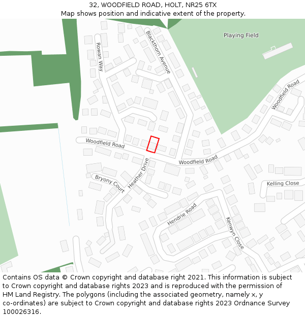 32, WOODFIELD ROAD, HOLT, NR25 6TX: Location map and indicative extent of plot