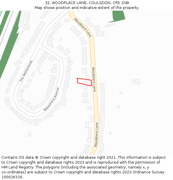 32, WOODPLACE LANE, COULSDON, CR5 1NB: Location map and indicative extent of plot