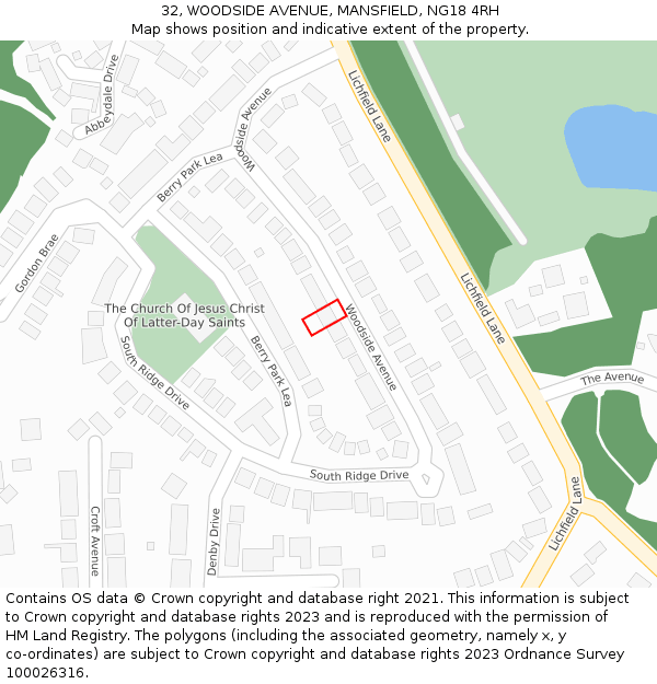 32, WOODSIDE AVENUE, MANSFIELD, NG18 4RH: Location map and indicative extent of plot