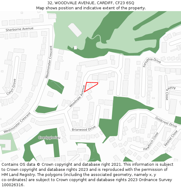 32, WOODVALE AVENUE, CARDIFF, CF23 6SQ: Location map and indicative extent of plot