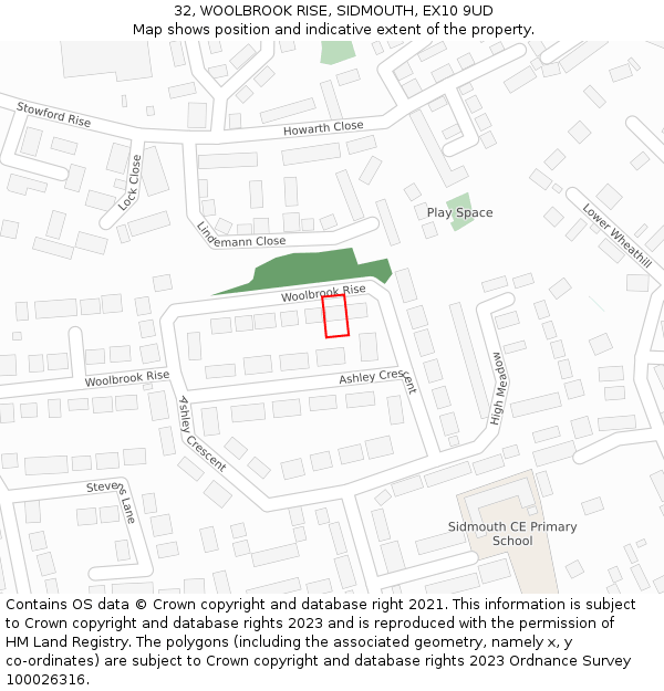 32, WOOLBROOK RISE, SIDMOUTH, EX10 9UD: Location map and indicative extent of plot