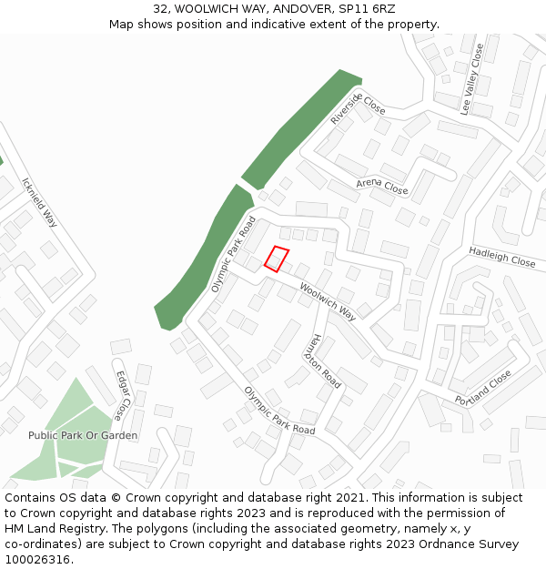 32, WOOLWICH WAY, ANDOVER, SP11 6RZ: Location map and indicative extent of plot