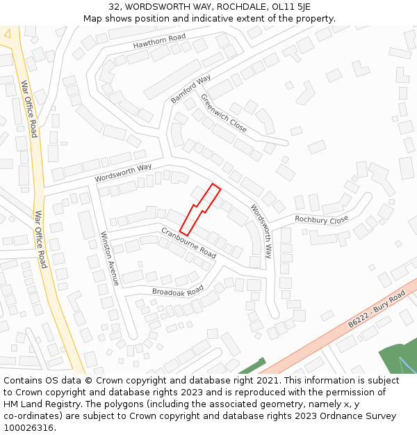 32, WORDSWORTH WAY, ROCHDALE, OL11 5JE: Location map and indicative extent of plot