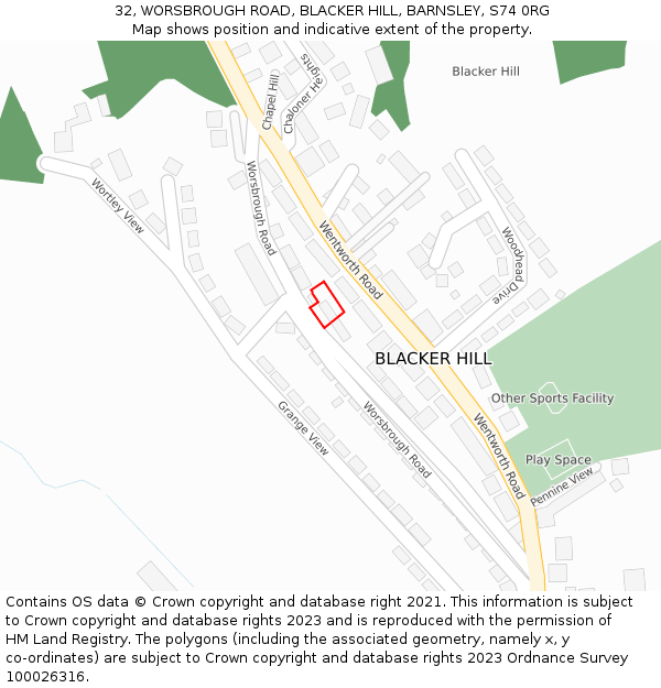 32, WORSBROUGH ROAD, BLACKER HILL, BARNSLEY, S74 0RG: Location map and indicative extent of plot