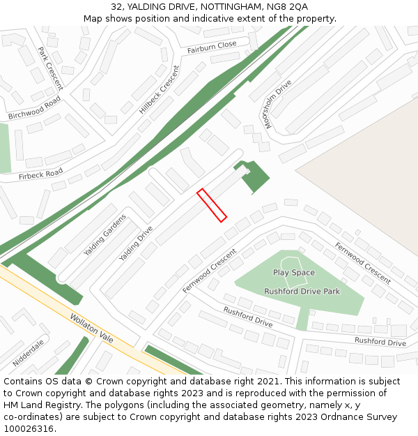 32, YALDING DRIVE, NOTTINGHAM, NG8 2QA: Location map and indicative extent of plot