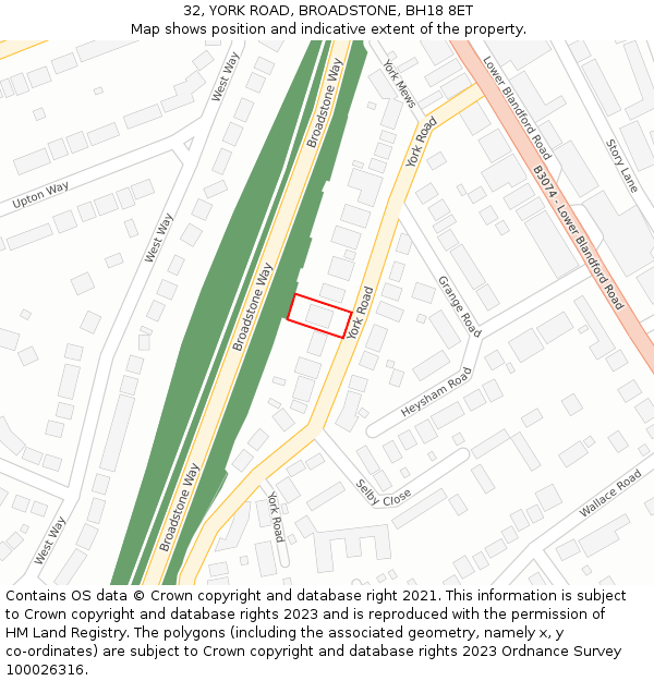 32, YORK ROAD, BROADSTONE, BH18 8ET: Location map and indicative extent of plot