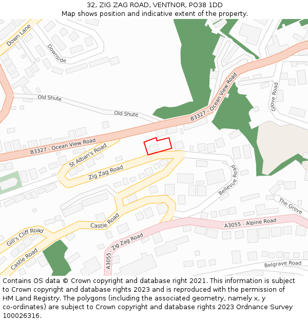 32, ZIG ZAG ROAD, VENTNOR, PO38 1DD: Location map and indicative extent of plot