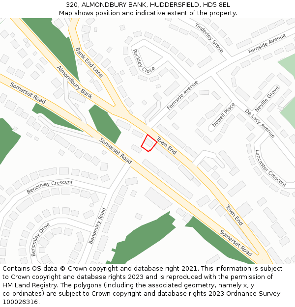 320, ALMONDBURY BANK, HUDDERSFIELD, HD5 8EL: Location map and indicative extent of plot