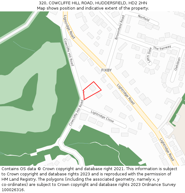 320, COWCLIFFE HILL ROAD, HUDDERSFIELD, HD2 2HN: Location map and indicative extent of plot