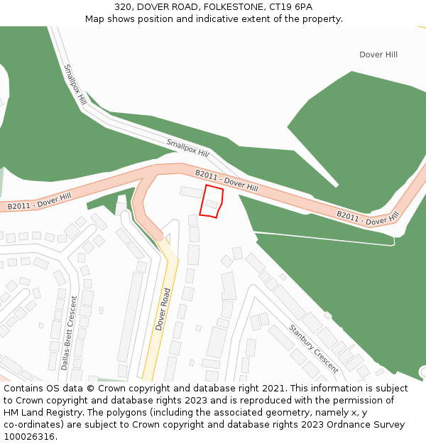 320, DOVER ROAD, FOLKESTONE, CT19 6PA: Location map and indicative extent of plot