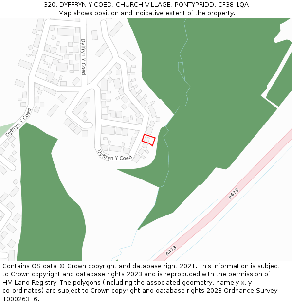 320, DYFFRYN Y COED, CHURCH VILLAGE, PONTYPRIDD, CF38 1QA: Location map and indicative extent of plot