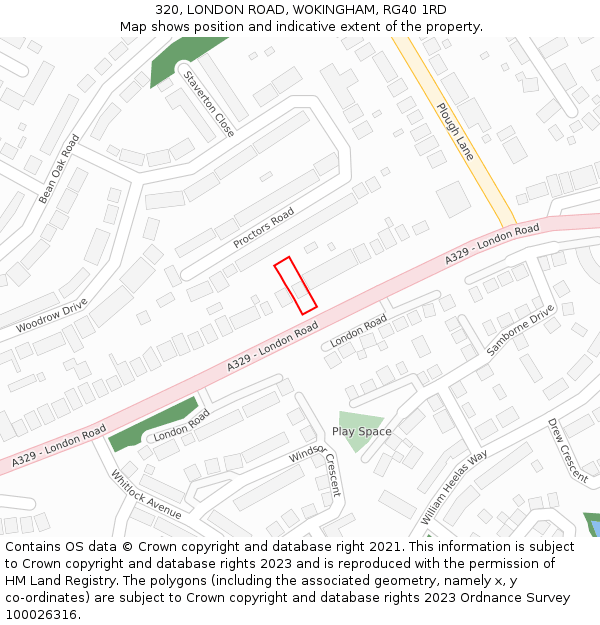 320, LONDON ROAD, WOKINGHAM, RG40 1RD: Location map and indicative extent of plot