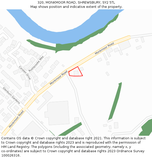 320, MONKMOOR ROAD, SHREWSBURY, SY2 5TL: Location map and indicative extent of plot