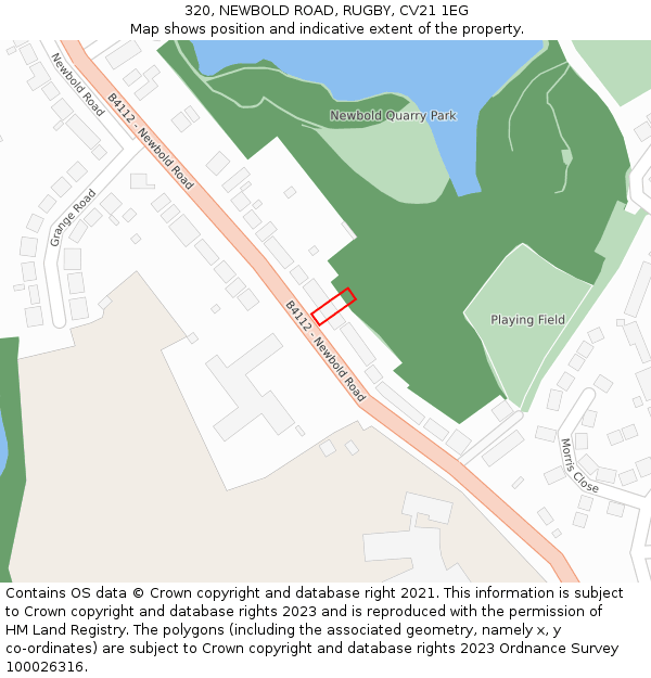 320, NEWBOLD ROAD, RUGBY, CV21 1EG: Location map and indicative extent of plot