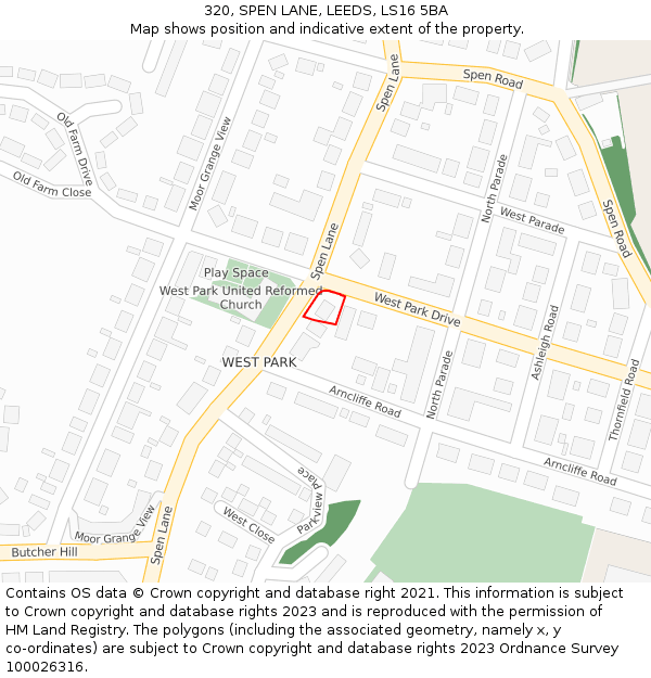 320, SPEN LANE, LEEDS, LS16 5BA: Location map and indicative extent of plot