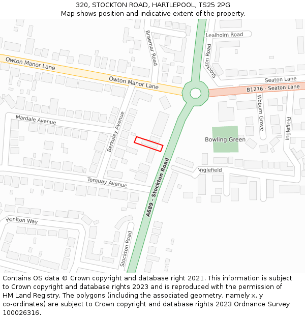 320, STOCKTON ROAD, HARTLEPOOL, TS25 2PG: Location map and indicative extent of plot