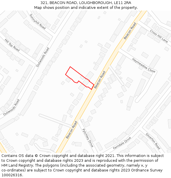 321, BEACON ROAD, LOUGHBOROUGH, LE11 2RA: Location map and indicative extent of plot
