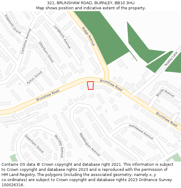 321, BRUNSHAW ROAD, BURNLEY, BB10 3HU: Location map and indicative extent of plot