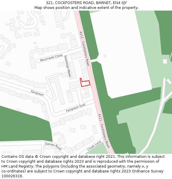 321, COCKFOSTERS ROAD, BARNET, EN4 0JY: Location map and indicative extent of plot