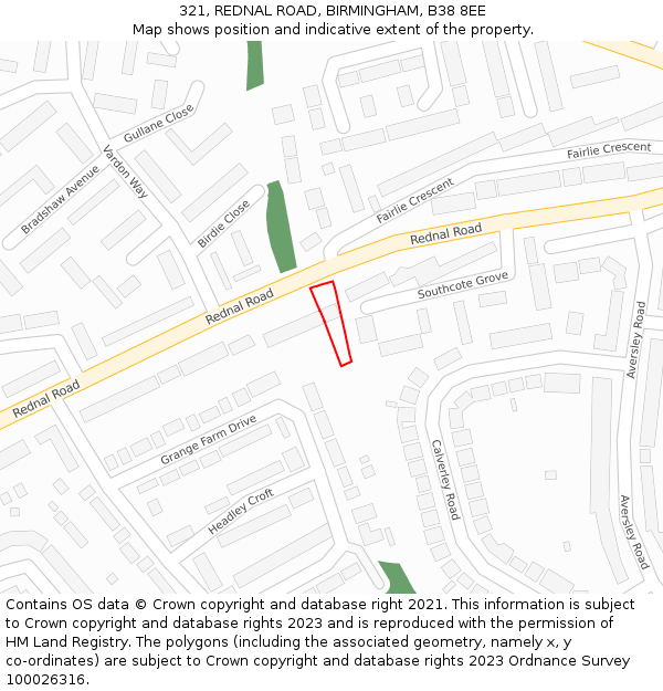 321, REDNAL ROAD, BIRMINGHAM, B38 8EE: Location map and indicative extent of plot