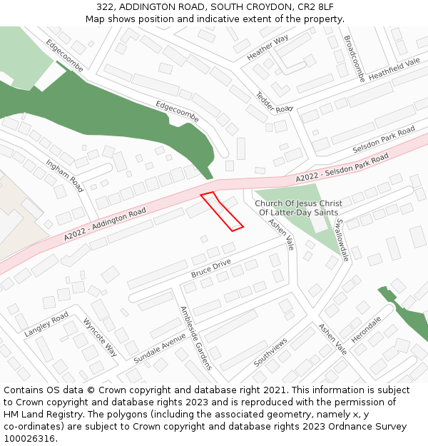 322, ADDINGTON ROAD, SOUTH CROYDON, CR2 8LF: Location map and indicative extent of plot