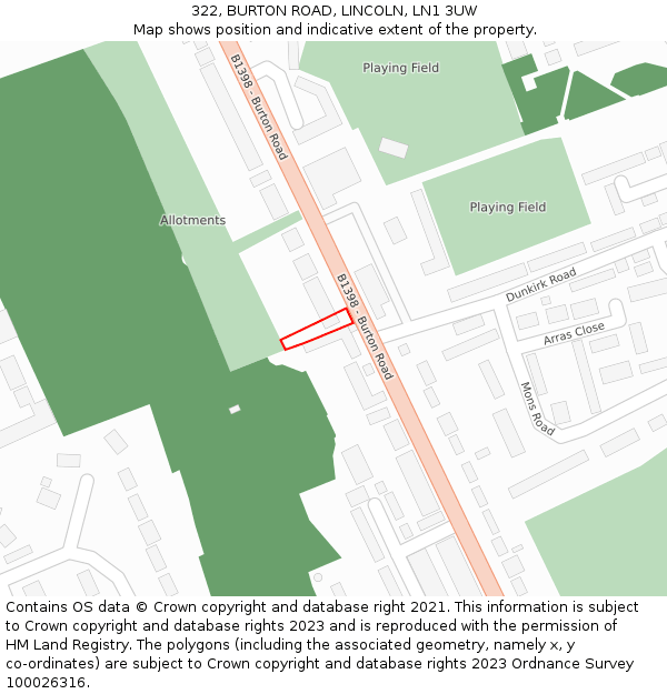 322, BURTON ROAD, LINCOLN, LN1 3UW: Location map and indicative extent of plot
