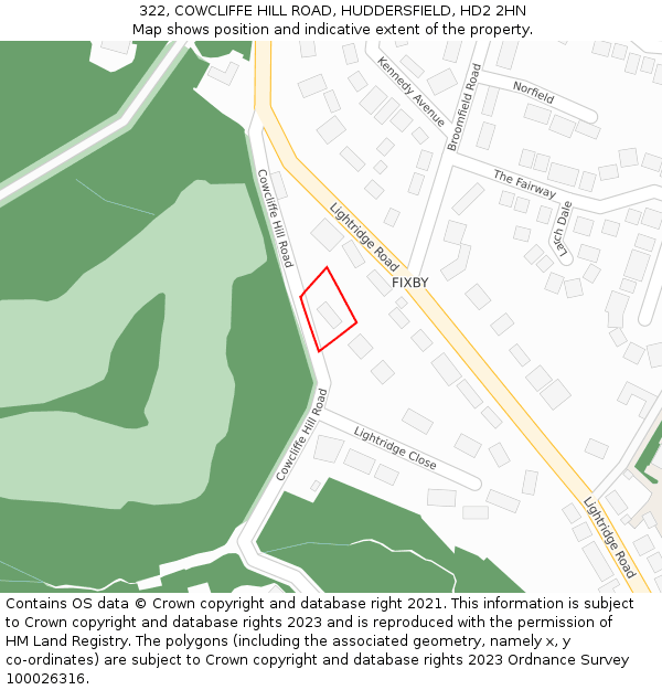 322, COWCLIFFE HILL ROAD, HUDDERSFIELD, HD2 2HN: Location map and indicative extent of plot