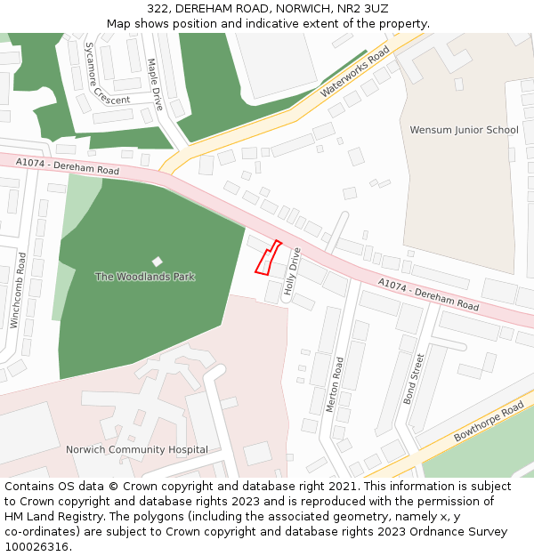 322, DEREHAM ROAD, NORWICH, NR2 3UZ: Location map and indicative extent of plot