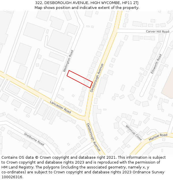 322, DESBOROUGH AVENUE, HIGH WYCOMBE, HP11 2TJ: Location map and indicative extent of plot