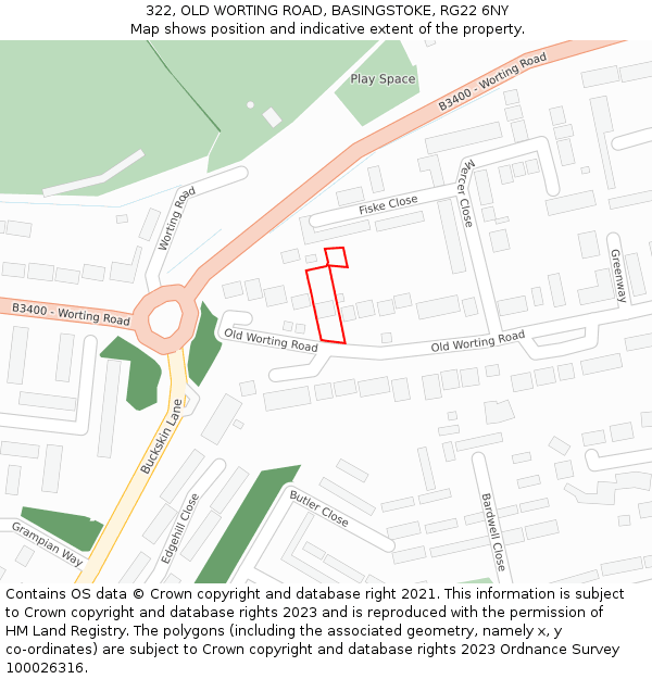 322, OLD WORTING ROAD, BASINGSTOKE, RG22 6NY: Location map and indicative extent of plot