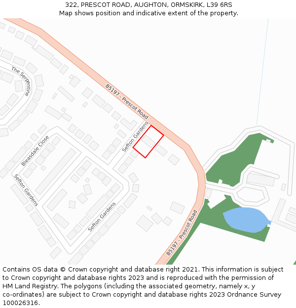 322, PRESCOT ROAD, AUGHTON, ORMSKIRK, L39 6RS: Location map and indicative extent of plot