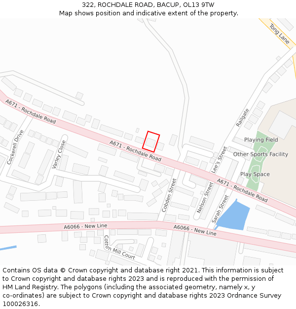 322, ROCHDALE ROAD, BACUP, OL13 9TW: Location map and indicative extent of plot