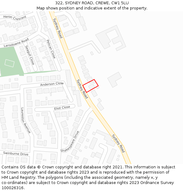 322, SYDNEY ROAD, CREWE, CW1 5LU: Location map and indicative extent of plot