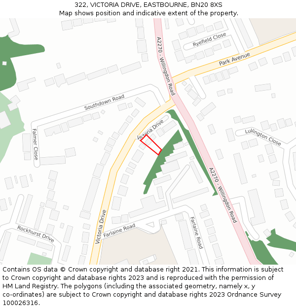 322, VICTORIA DRIVE, EASTBOURNE, BN20 8XS: Location map and indicative extent of plot