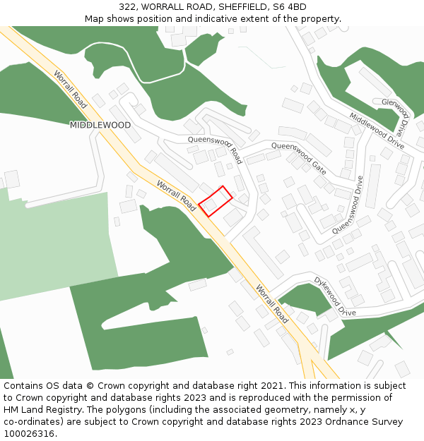 322, WORRALL ROAD, SHEFFIELD, S6 4BD: Location map and indicative extent of plot