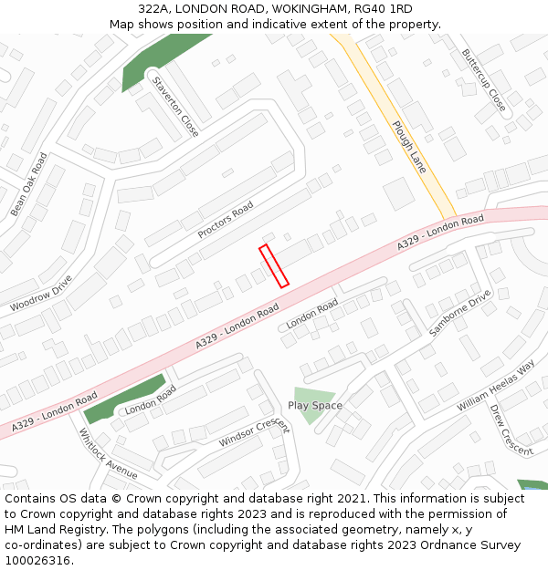 322A, LONDON ROAD, WOKINGHAM, RG40 1RD: Location map and indicative extent of plot