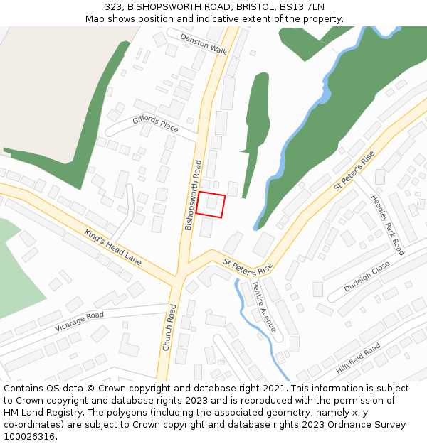 323, BISHOPSWORTH ROAD, BRISTOL, BS13 7LN: Location map and indicative extent of plot