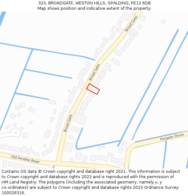 323, BROADGATE, WESTON HILLS, SPALDING, PE12 6DB: Location map and indicative extent of plot