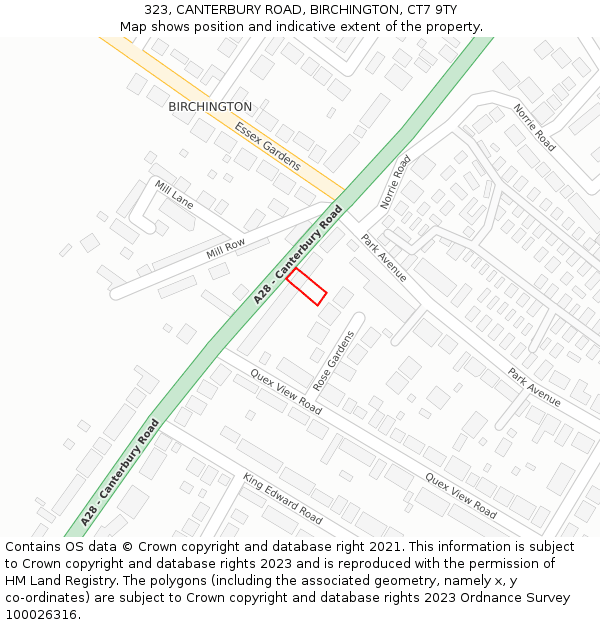 323, CANTERBURY ROAD, BIRCHINGTON, CT7 9TY: Location map and indicative extent of plot