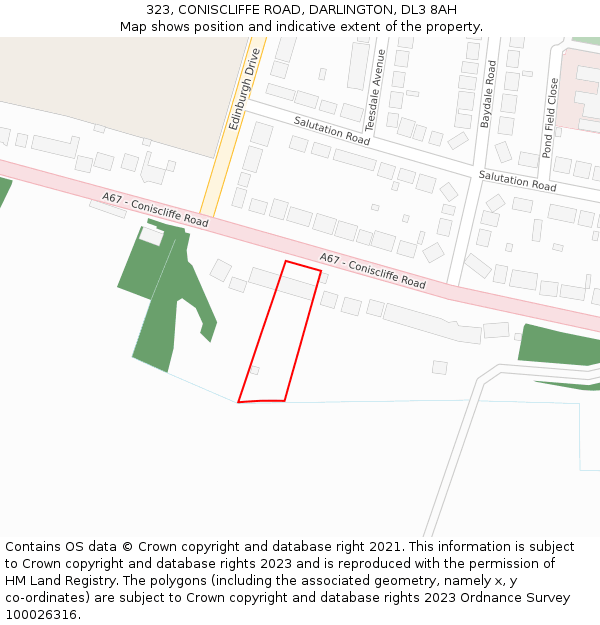 323, CONISCLIFFE ROAD, DARLINGTON, DL3 8AH: Location map and indicative extent of plot