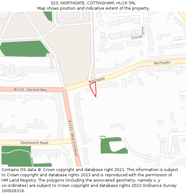 323, NORTHGATE, COTTINGHAM, HU16 5RL: Location map and indicative extent of plot