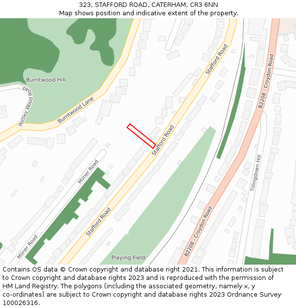 323, STAFFORD ROAD, CATERHAM, CR3 6NN: Location map and indicative extent of plot